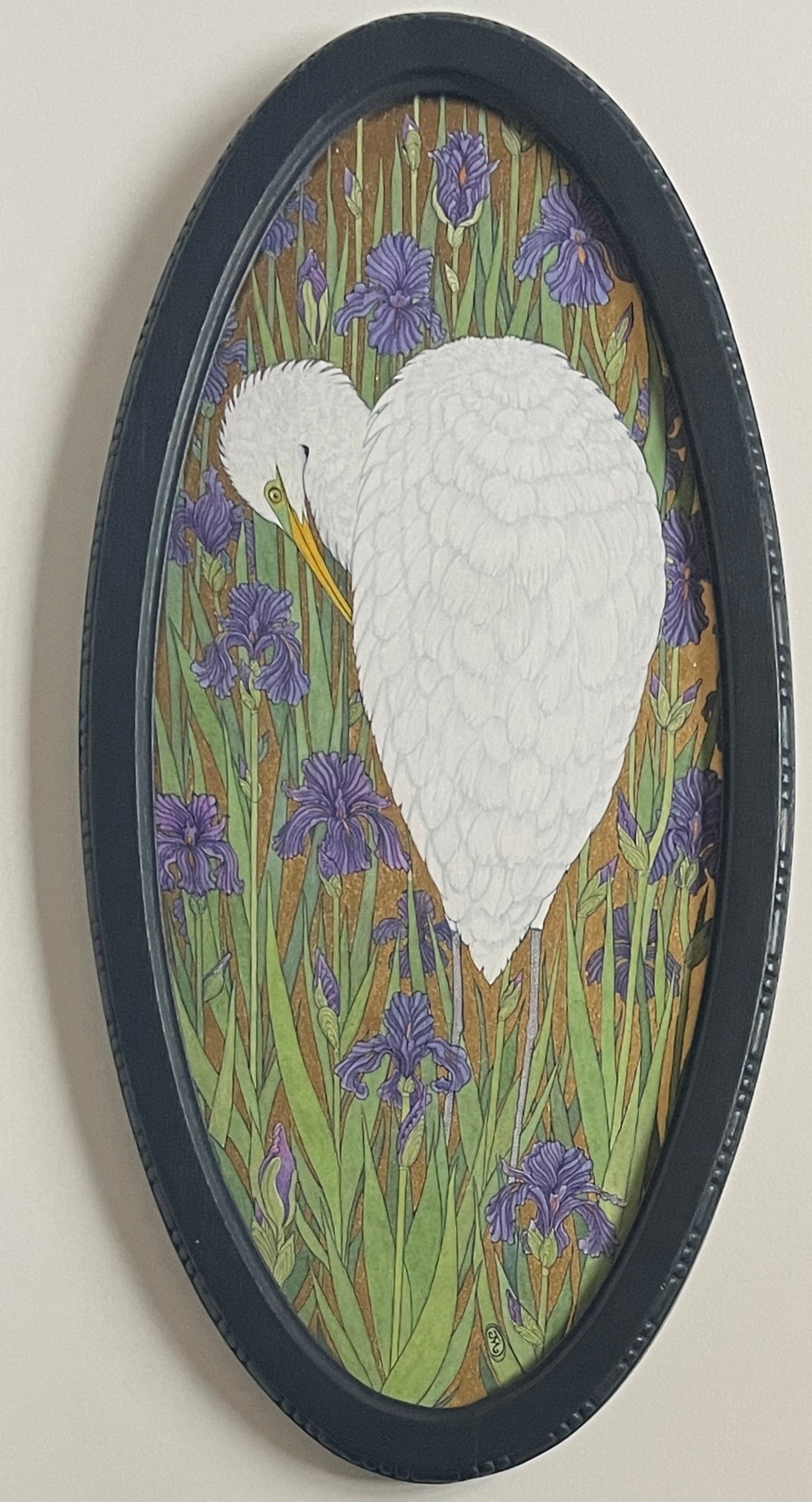 Egret and Irises