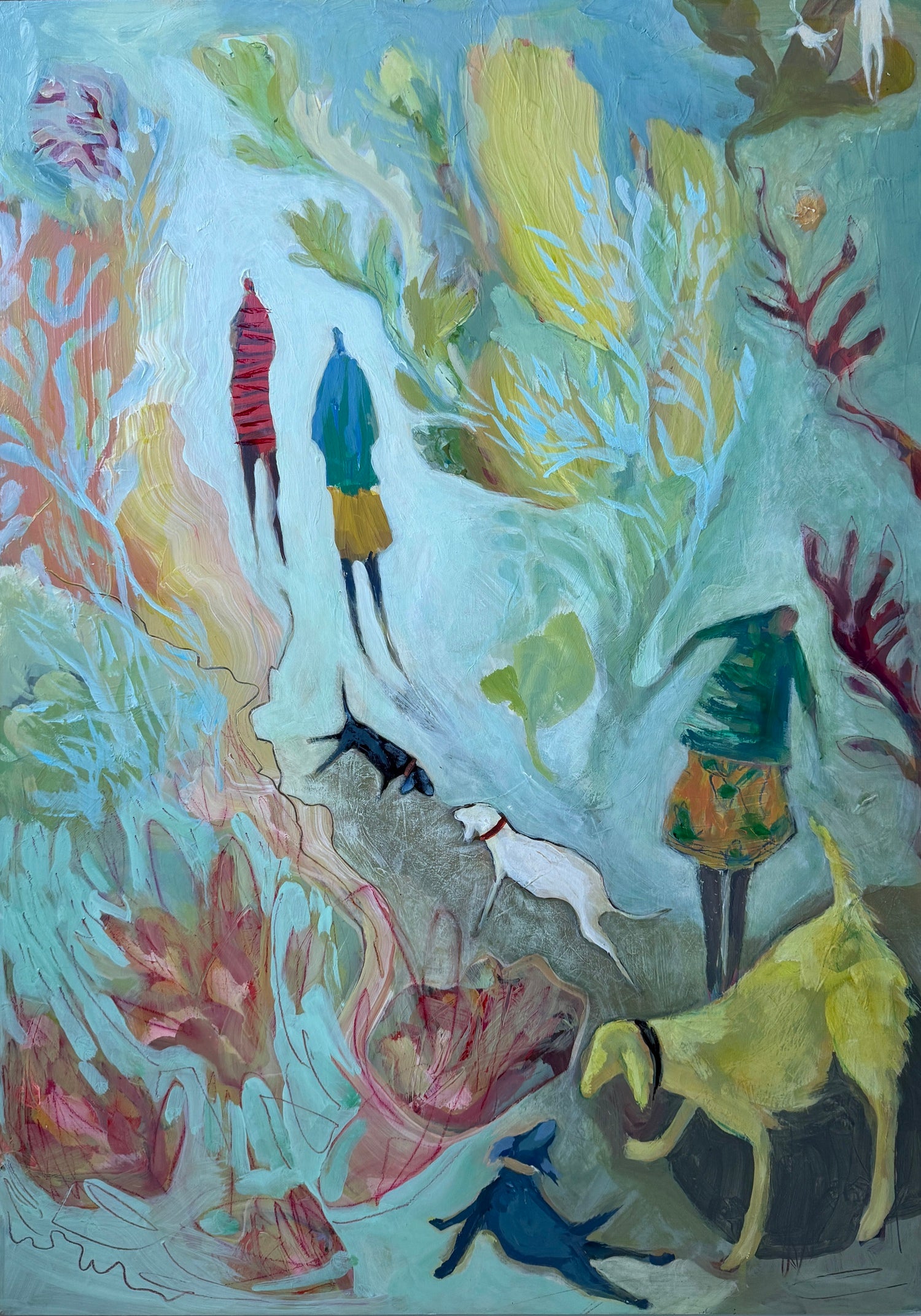 They dashed through leafy corridors