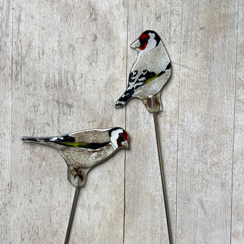 Glass Goldfinch on Metal Spike