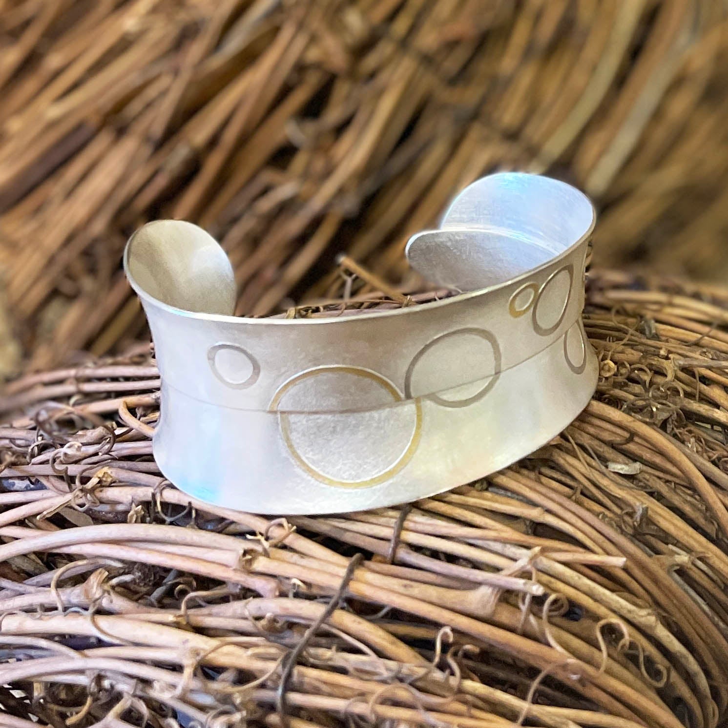 Sterling Silver and Gold Circle Design Cuff