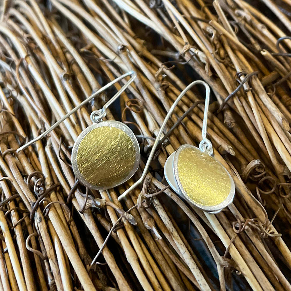 Sterling Silver and Gold Disc Drop Earrings